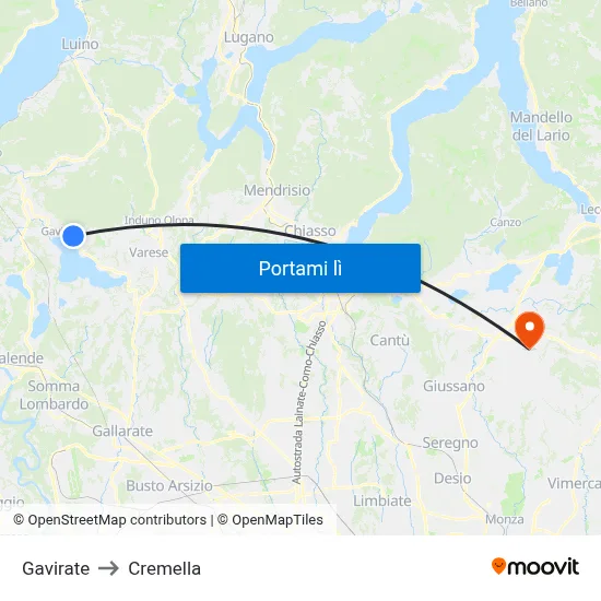 Gavirate to Cremella map