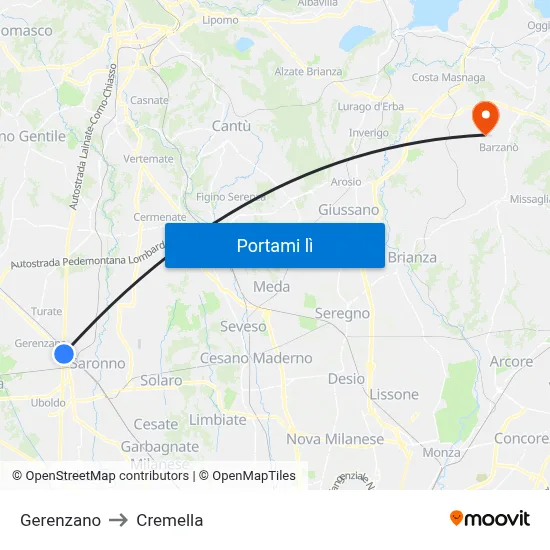 Gerenzano to Cremella map