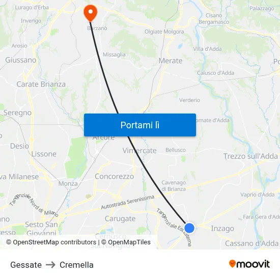 Gessate to Cremella map