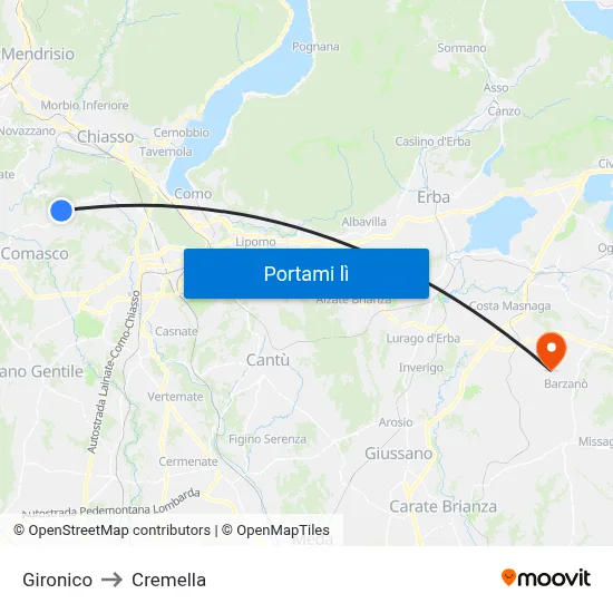 Gironico to Cremella map