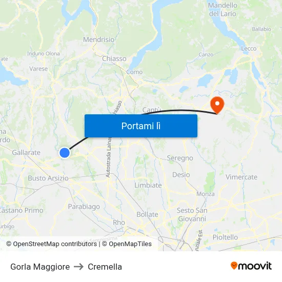 Gorla Maggiore to Cremella map