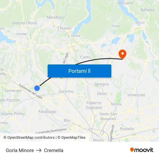 Gorla Minore to Cremella map