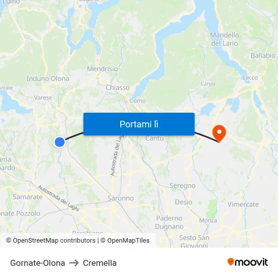 Gornate-Olona to Cremella map