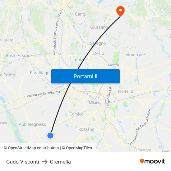 Gudo Visconti to Cremella map