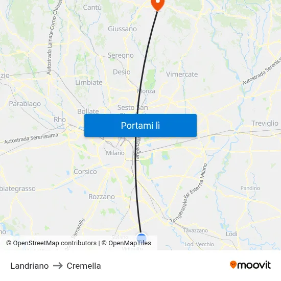 Landriano to Cremella map