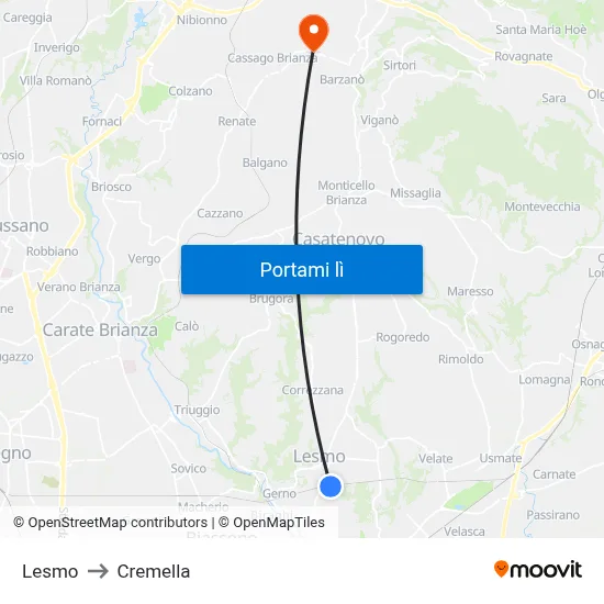 Lesmo to Cremella map
