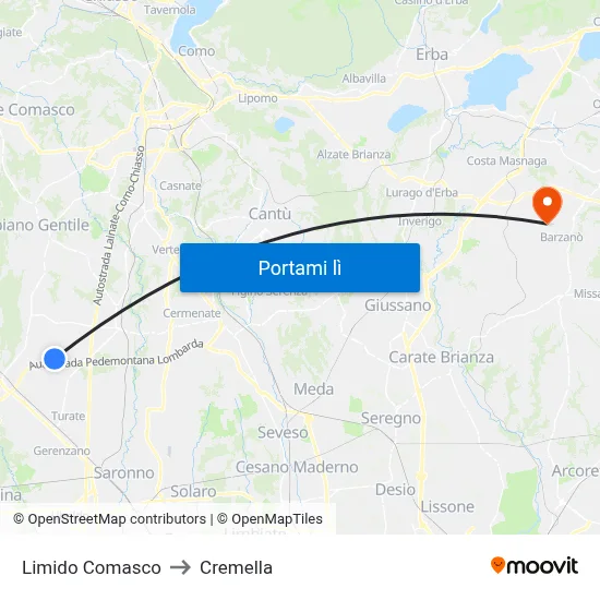 Limido Comasco to Cremella map
