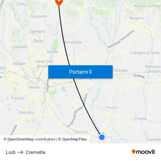 Lodi to Cremella map