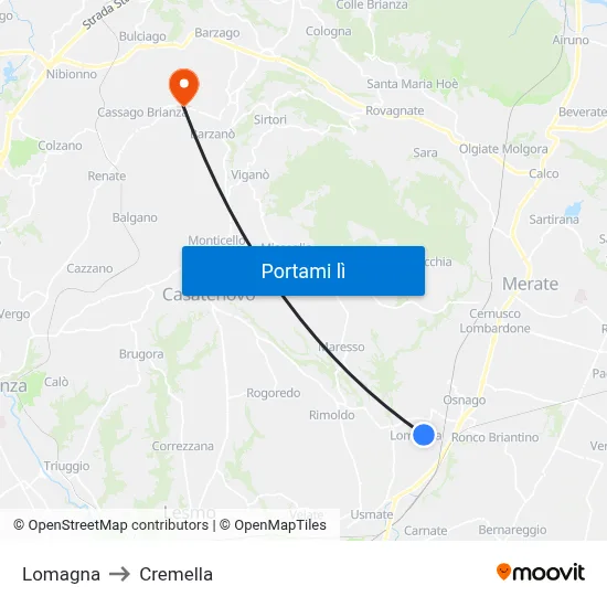 Lomagna to Cremella map