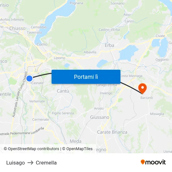Luisago to Cremella map