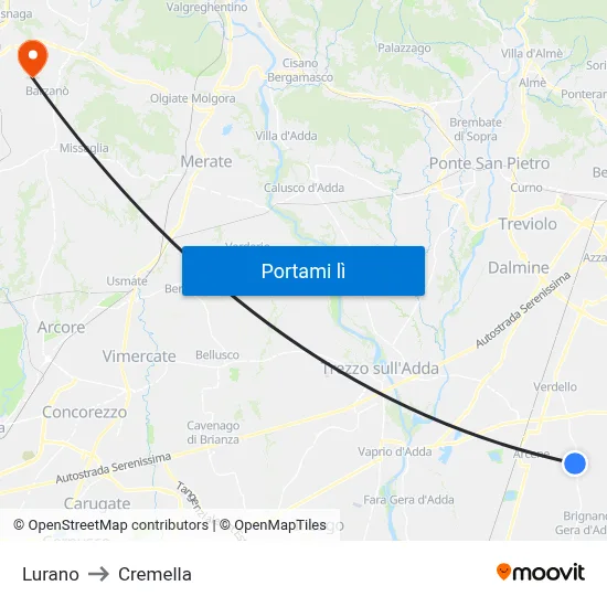 Lurano to Cremella map