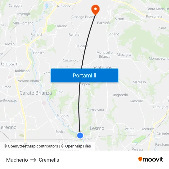 Macherio to Cremella map