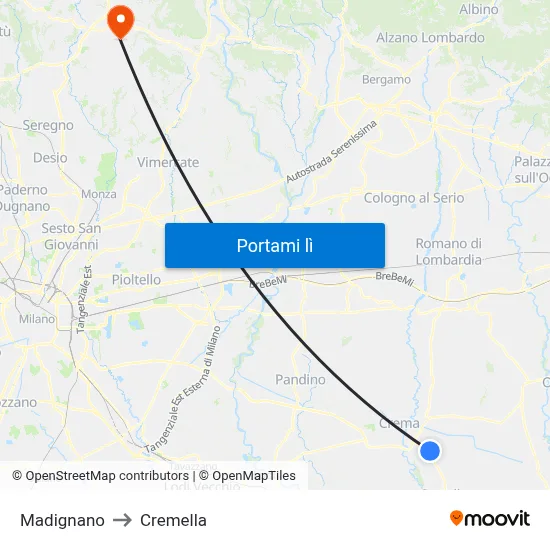Madignano to Cremella map
