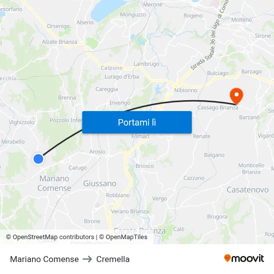 Mariano Comense to Cremella map