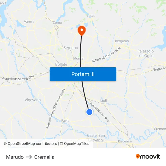 Marudo to Cremella map