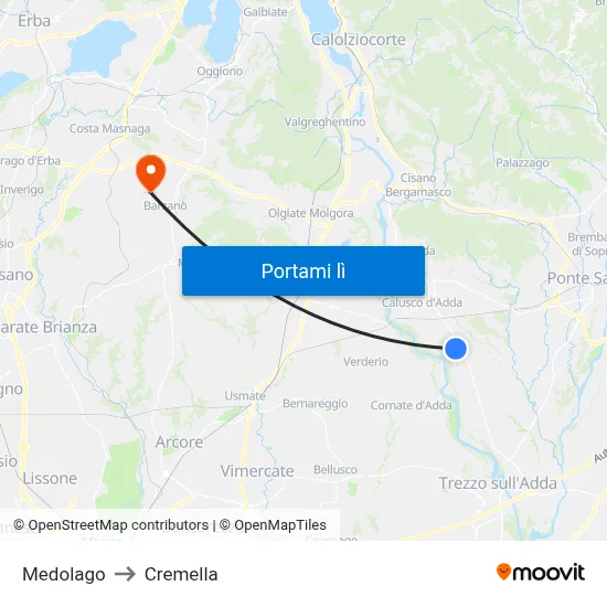 Medolago to Cremella map