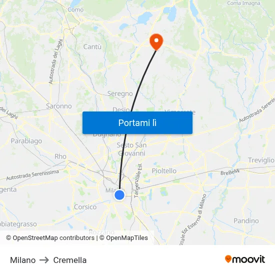 Milano to Cremella map