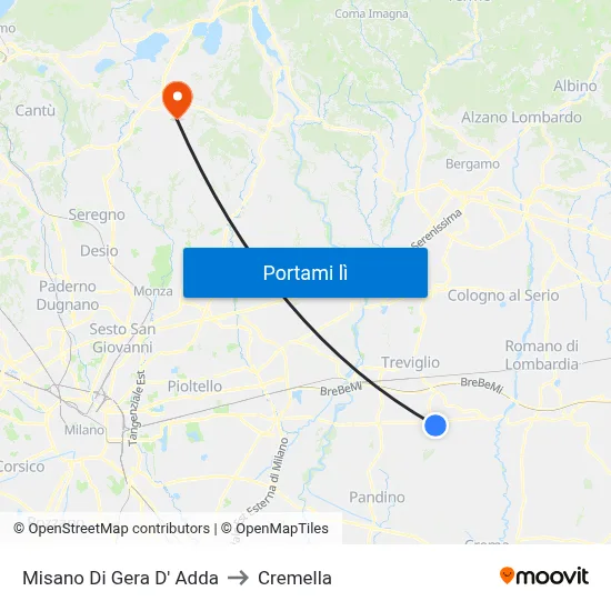 Misano Di Gera D' Adda to Cremella map