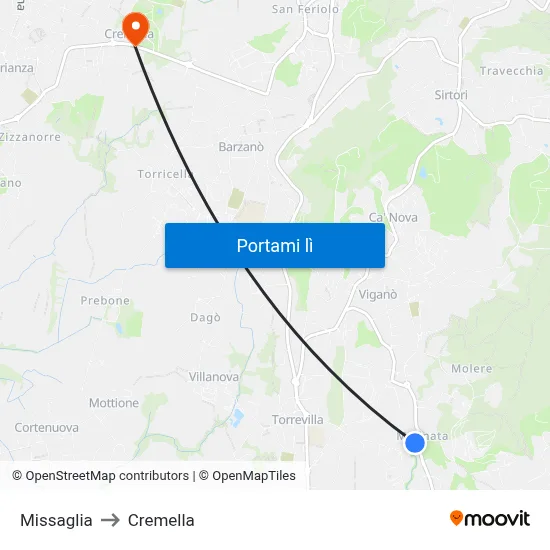 Missaglia to Cremella map
