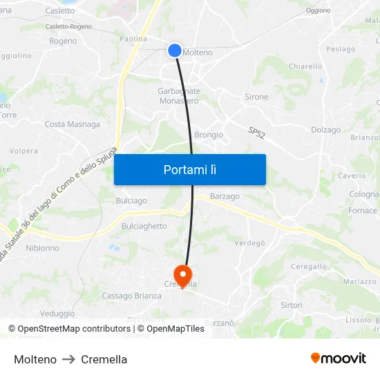 Molteno to Cremella map