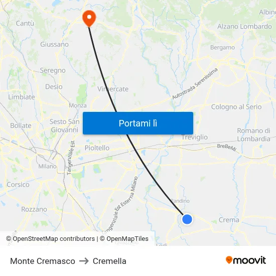 Monte Cremasco to Cremella map
