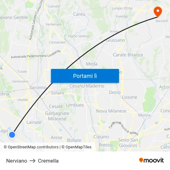 Nerviano to Cremella map