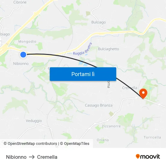 Nibionno to Cremella map
