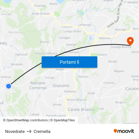Novedrate to Cremella map