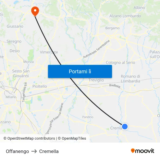 Offanengo to Cremella map