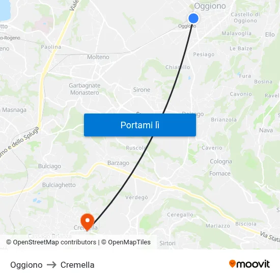 Oggiono to Cremella map