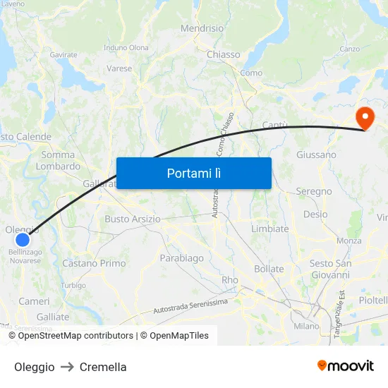 Oleggio to Cremella map