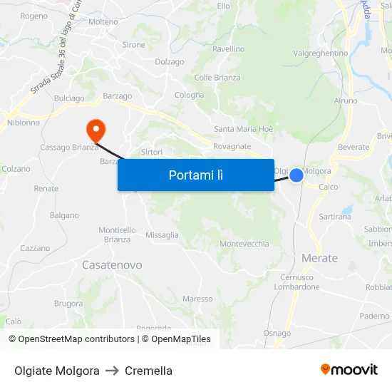 Olgiate Molgora to Cremella map