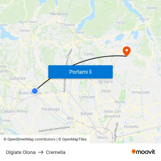 Olgiate Olona to Cremella map