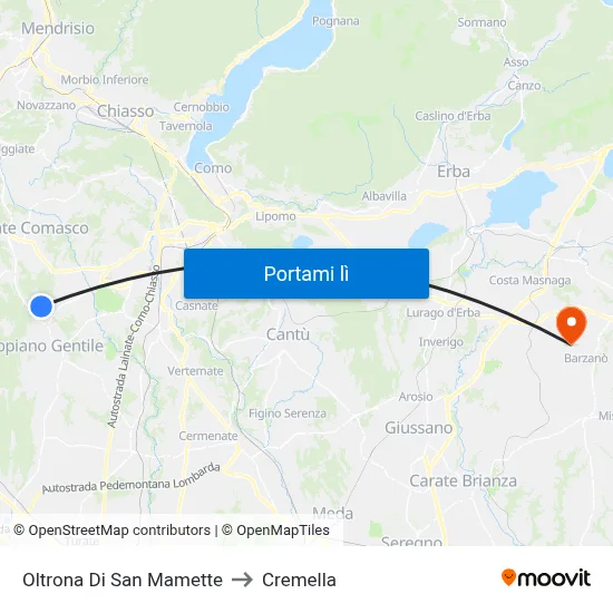 Oltrona Di San Mamette to Cremella map