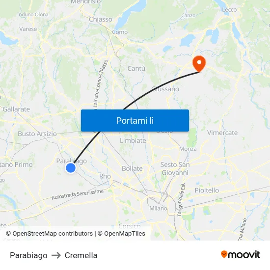 Parabiago to Cremella map
