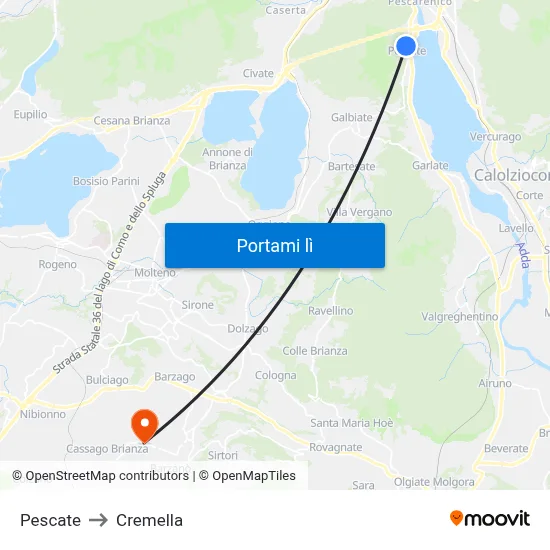Pescate to Cremella map