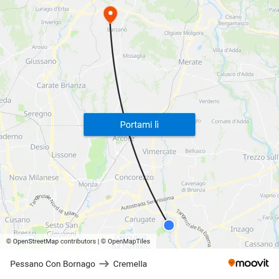 Pessano Con Bornago to Cremella map