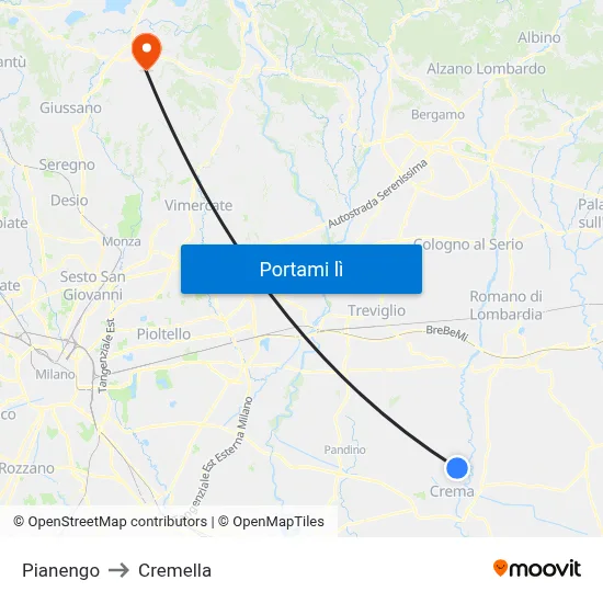 Pianengo to Cremella map