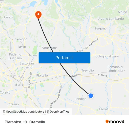Pieranica to Cremella map