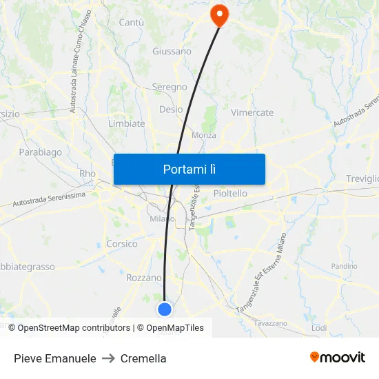 Pieve Emanuele to Cremella map