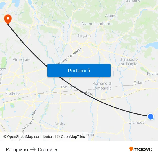 Pompiano to Cremella map