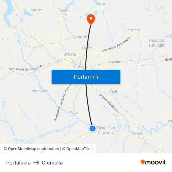 Portalbera to Cremella map
