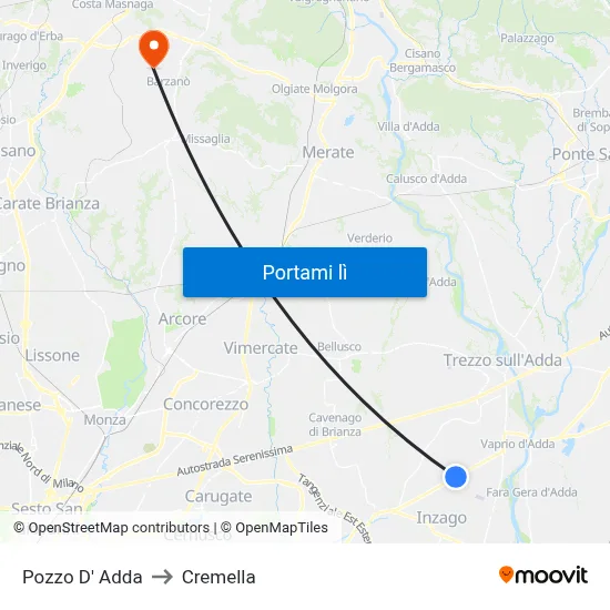 Pozzo D' Adda to Cremella map