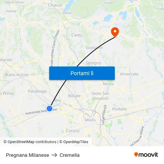 Pregnana Milanese to Cremella map
