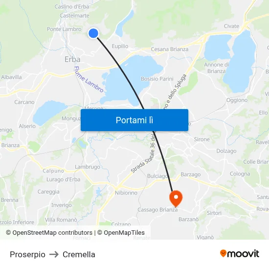 Proserpio to Cremella map