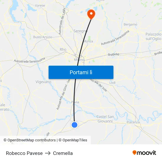 Robecco Pavese to Cremella map