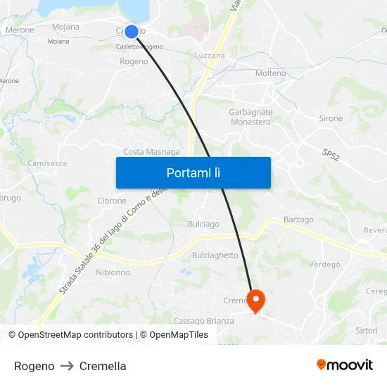 Rogeno to Cremella map