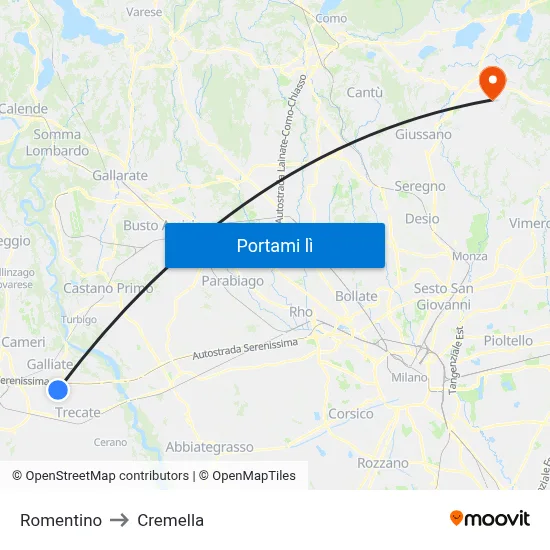 Romentino to Cremella map