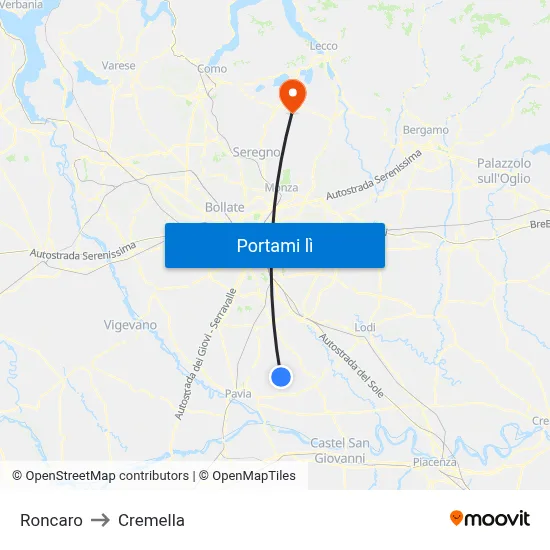 Roncaro to Cremella map