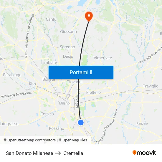 San Donato Milanese to Cremella map